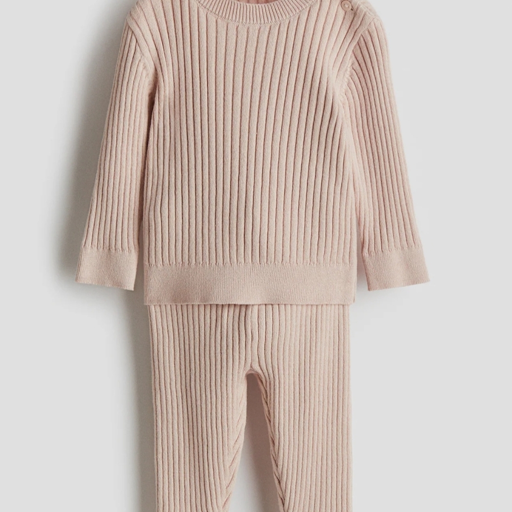 H&M 100% Cotton New Pink Knit Sweater Set 3t